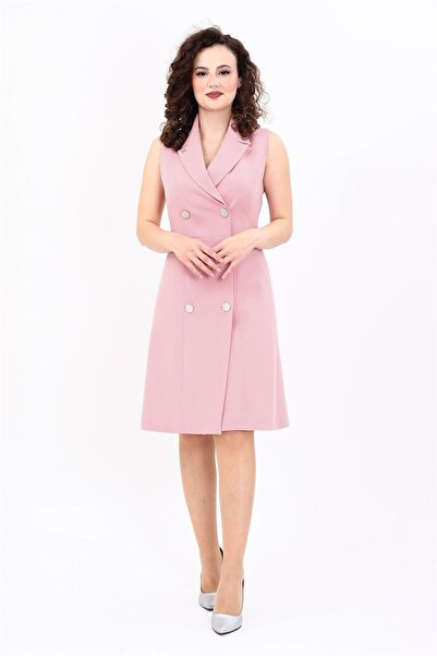 ÖNDER ÖZSOY Kemerli Kalem Elbise -Pudra