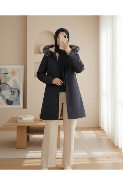 HİJABAYA Короткий пальто з капюшоном на кнопках і кишенями