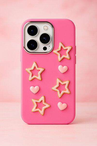 OSG iPhone 14 Pro Max Uyumlu Darbe Emici Yapılı 3d Pembe Yıldızlar Karakterli...