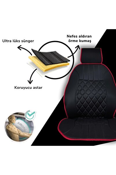 Cartex Oto Koltuk Minderi Kılıfı Ortopedik Kalın Süngerli Ön 2 Koltuk Siyah Bej Mavi Kırmızı Bordo