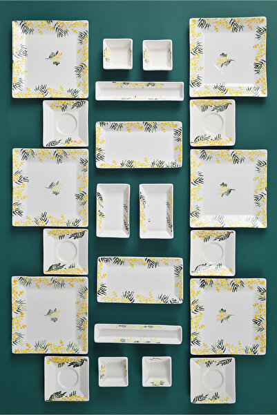 Piatti Naturali 22 Parça 6 Kişilik Mimoza Kahvaltı Takımı Handmade Çay Tabakl...