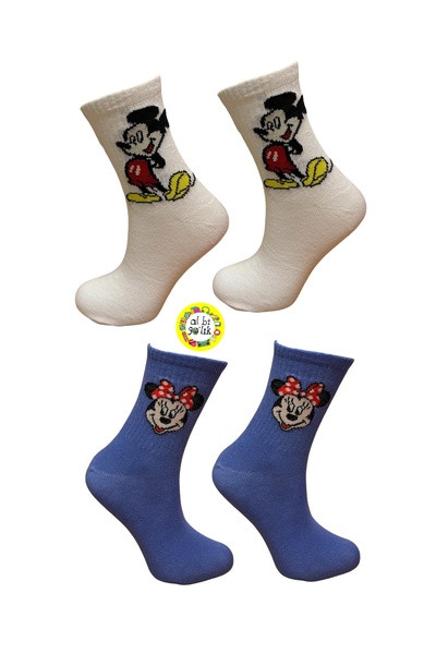 AL Bİ 90LIK Комплект от 2 чифта памучни колежански чорапи с Мики Маус и Мини ...