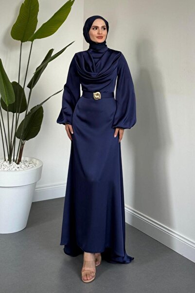 Şulemoda Giyim Rochie din satin Degaje Albastru închis