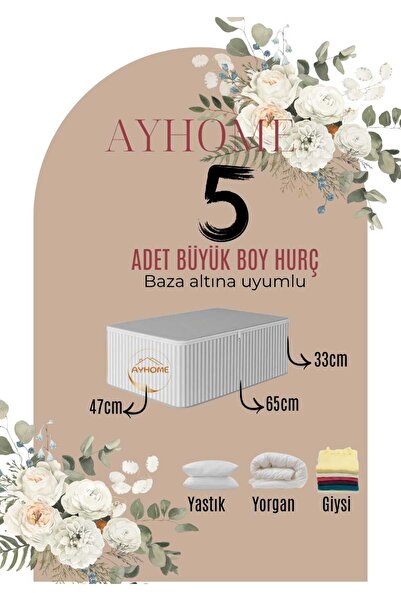 AYHOME EV TEKSTİL Baza Altı Orta Boy Hurç Özel 65 X 47 X 33 CM