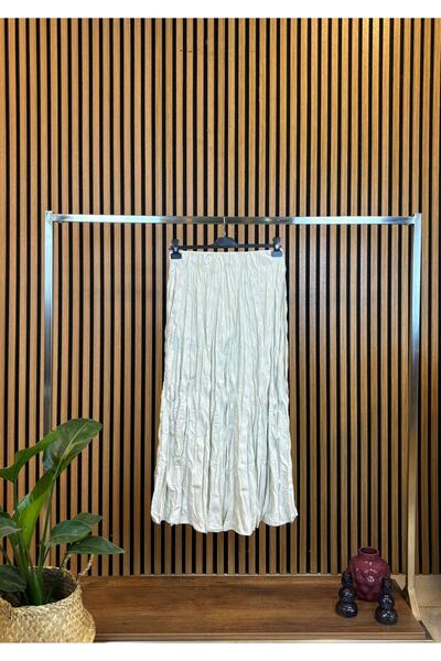 JESSE STORY Women's Stone Color Crinkle Skirt Wrinkled Fabric Maxi Skirt