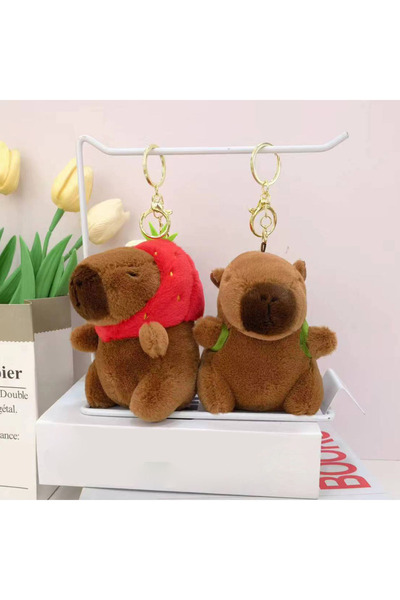 lstri Kapibara Seçimli peluş capybara anahtarlık(1adet]çilek şapkalı kaplumbağa hediyelik çanta süsü