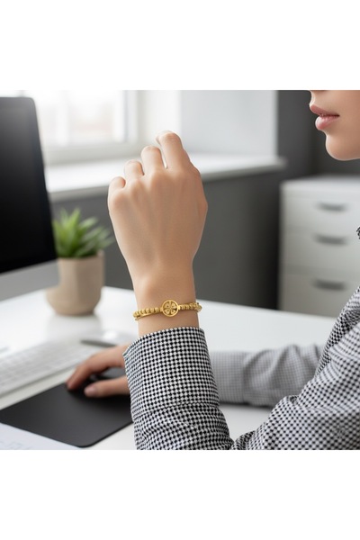 Kmod Life Yonca Modelli Çelik Dorika Kelepçe Bileklik Kararmaz