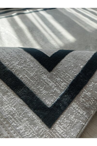 Saray Life Kaydırmaz Dokuma Pamuk Taban Halı Çerçeveli Gri Yıkanabilir Salon Oturma Odası Koridor Yatak Odası