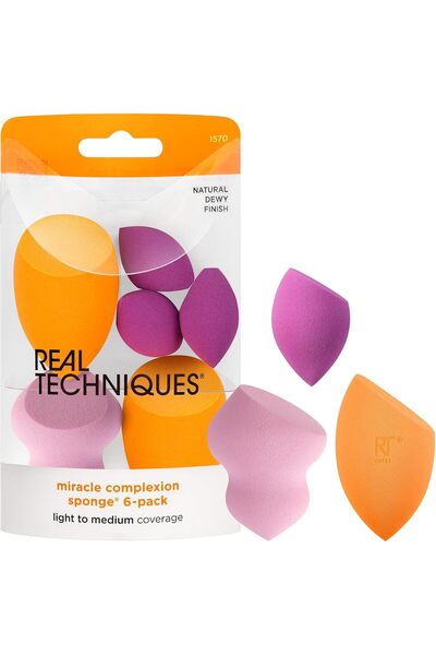 Real Techniques 6 إسفنجات تجميل متنوعة للعناية بالبشرة من ميراكل (متعددة الألوان)