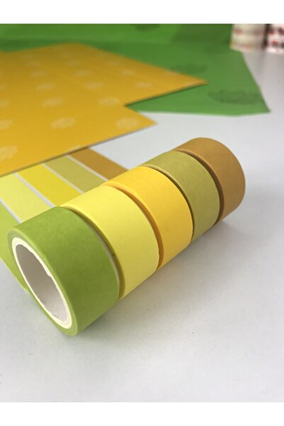 Padme studio Renkli Dekoratif Kağıt Bant (4 MT) (5'Lİ) - Sarı Ve Tonlar