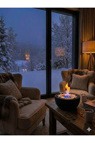 TKC HOME Siyah Masaüstü Şömine El Yapımı ( 250 ml Bioethanol Yakıt Hediyeli )