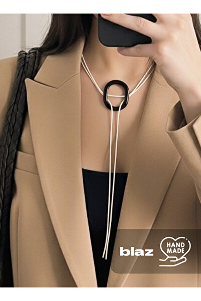 Handmade Ayarlanabilir Choker & Uzun Kolye – Siyah Halka Bej İpli Minimal Tas...