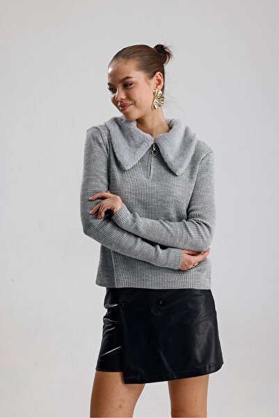 Sempre سترة نسائية بياقة من الفرو