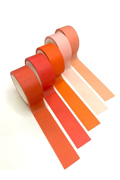 Padme studio Renkli Dekoratif Kağıt Bant (4 MT) (5'Lİ) - Turuncu Ve Tonlar