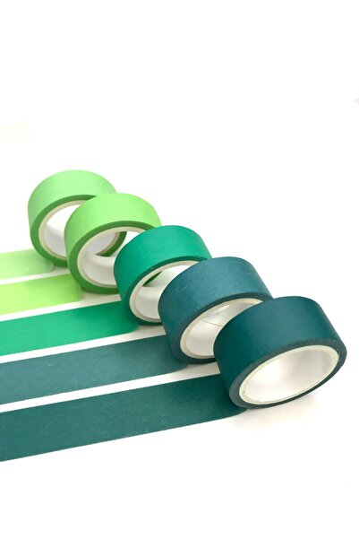 Padme studio Renkli Dekoratif Kağıt Bant (4 MT) (5'Lİ) - Yeşil Ve Tonlar