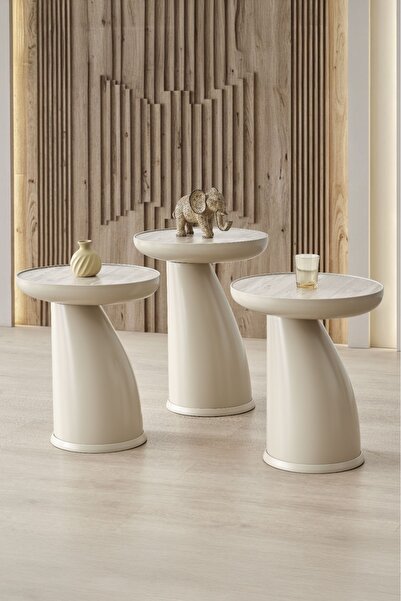 ALTINAKS MOBİLYA Elips 3'lü Sehpa, Yan Sehpa, Zigon Sehpa -Bej & Soho ( Bej R...