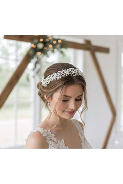 ASİMEL TAÇ & TASARIM تاج زفاف كريستال لؤلؤي 30 سم مزين بالزهور