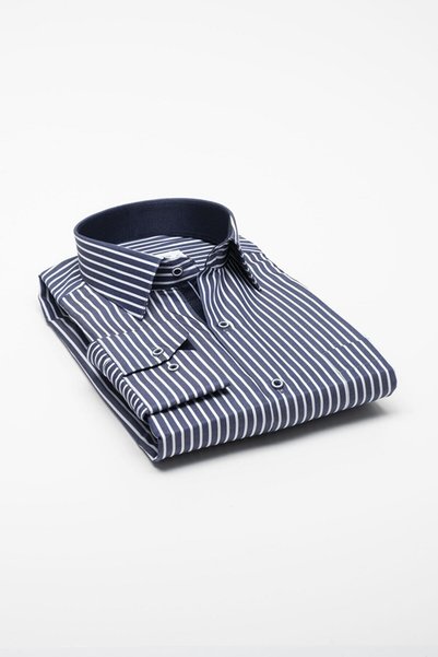 Fitmens Classic Long Sleeve Premium Thick Striped Gift Boxed Men's Shirt Fs-001266 - Navy Blue White