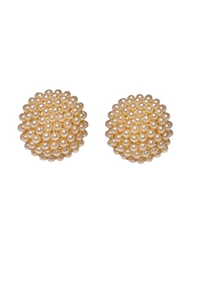 MODAMİRA AKSESUAR أقراط على شكل كرة من اللؤلؤ بتصميم عتيق مطلية بالذهب