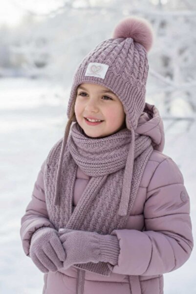 Aware Time Set 3 piese pentru fetiță Kitti - eșarfă îmblănită, beretă și mănuși accesorizate