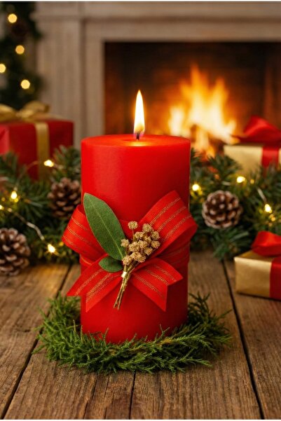 FLEX COMPANY Noel Elegance | El Yapımı Yılbaşı Temalı Dekoratif Silindir Mum-009