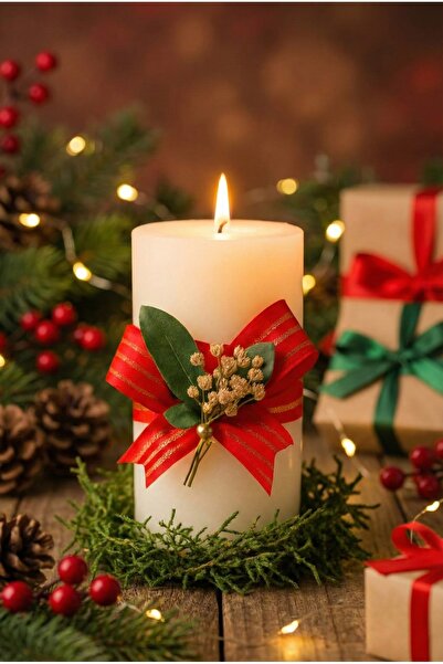 FLEX COMPANY Noel Elegance | El Yapımı Yılbaşı Temalı Dekoratif Silindir Mum-001