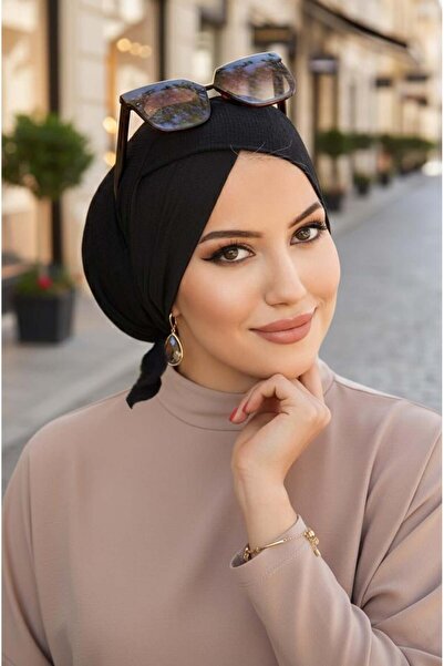 Aişe tesettür Siyah Çapraz Bone