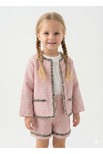 Mini Baray Tüvit Ceketli Şortlu 3 lü Kız Takım 2-3-4-5 yaş