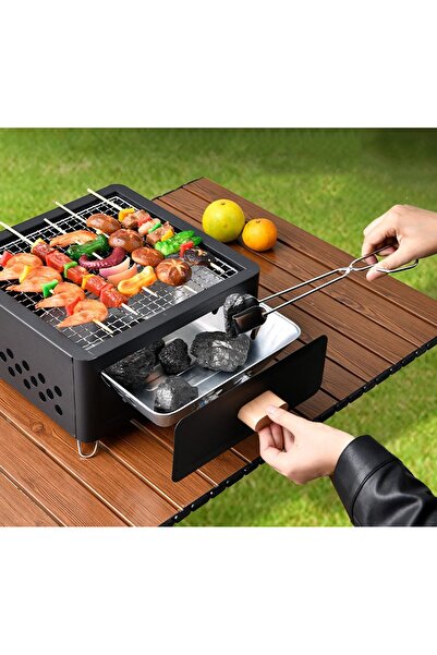 fulina شواية شاي صغيرة للشواء مع درج قابل للسحب، شواية سطح الطاولة للطهي والتخييم والنزهات، لون أبيض