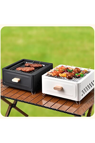 fulina شواية شاي صغيرة للشواء مع درج قابل للسحب، شواية سطح الطاولة للطهي والتخييم والنزهات، لون أبيض