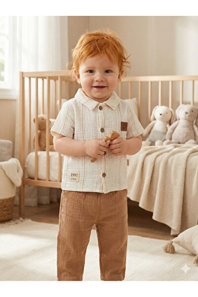 Mini Baray "Çizgili Gömlekli ve Pantolon Erkek Yazlık Müslin Takım "