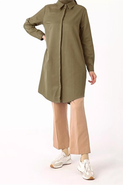 TRENDTESETTÜR KADIN KAHVE (CAMEL) GİZLİ DÜĞMELİ BASIC TUNİK 70015