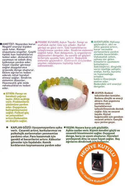 OSMANLI DOĞAL TAŞ Pembe Kuvars-Ametist-Aventurin-Jasper-Sitrin-Kaplan Gözü-Yeşim Doğal Taş Roleks bileklik B413