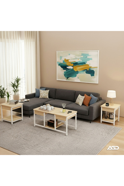 AGD مجموعة طاولات متداخلة مكونة من 3 قطع، طاولات جانبية قابلة للتكديس للقهوة والشاي وطاولة تلفزيون/ بني