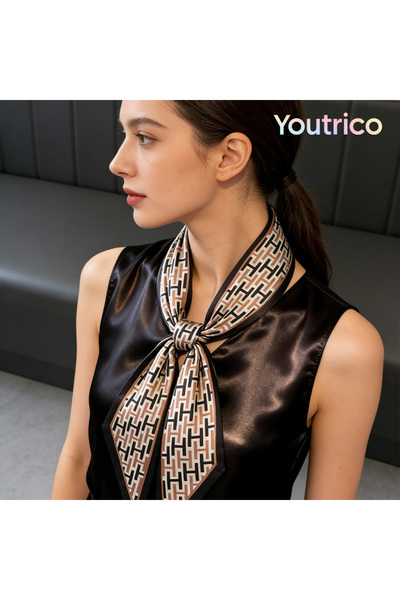 Youtrico أوشحة حريرية طويلة، عصابات رأس، متباينة، حروف، 147 سم