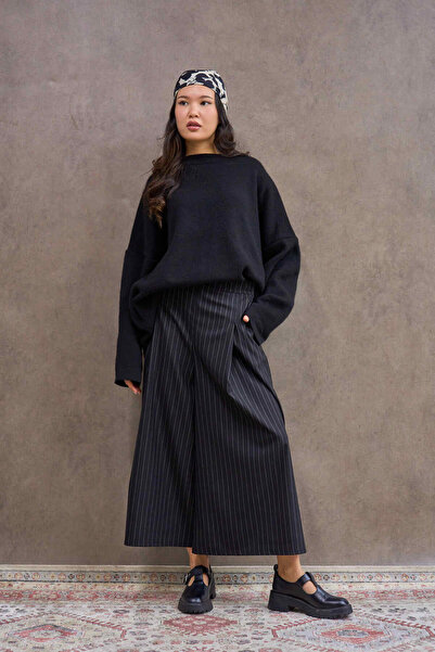 KÜÇÜĞÜM BUTİK Black Striped Pleated Polyviscose Trousers