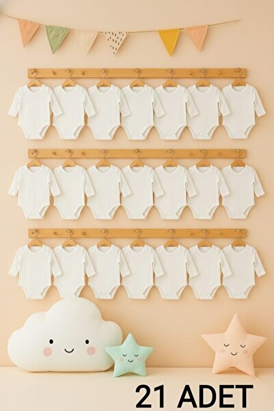 enmodaiçgiyim 21 Pieces 100% Cotton Long Sleeve Baby Bodysuits - 1St Quality,...