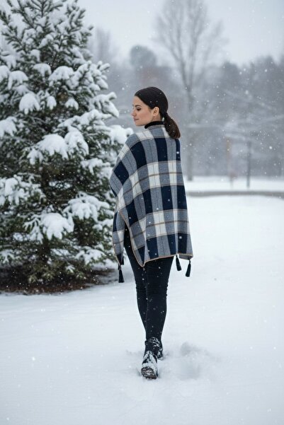 Onur Poncho - Woven Fabric Knitwear Hijab Poncho Winter with Buttons Keeps Warm Outerwear Quality Fashion Store