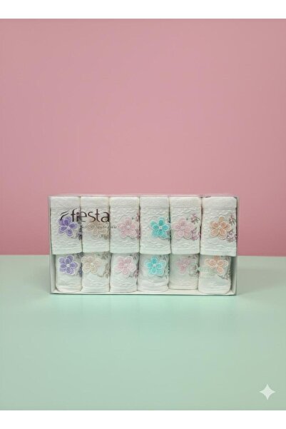 Fiesta Tekstil Analı Kızlı Papatya Bambu 12 Parça Havlu Seti