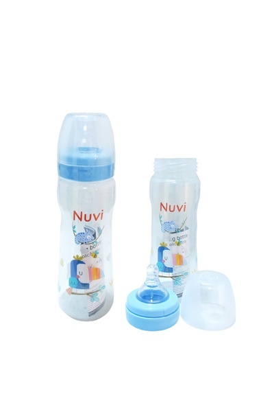 Nuvi Wide Neck Streamline Plastic Feeding Bottle For Infants, 330ml