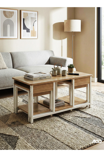 AGD مجموعة طاولات متداخلة مكونة من 3 قطع، طاولات جانبية قابلة للتكديس للقهوة والشاي وطاولة تلفزيون/ بني