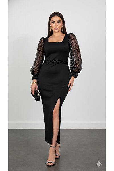 CAREZZA Roselda - decolteu pătrat Rochie de seara cu maneca cu paiete