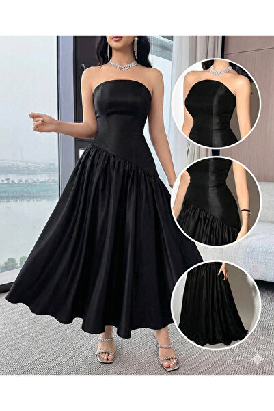 Haifa Fashion فستان سهرة أسود شانطون طويل