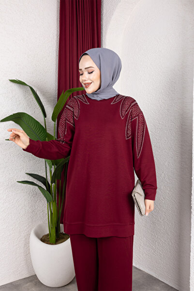 HİRA LİFE FASHİON Moda Efsa Γυναικεία Βουργουνδία Ρούχα Χιτζάμπ Κομψό Πέτρινο...