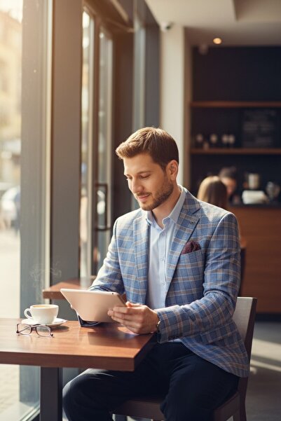 Frappoli Giraldo Чоловічий Синій - Бордо Картаткий Слім Фіт Моно Комір Спортивний Блейзер