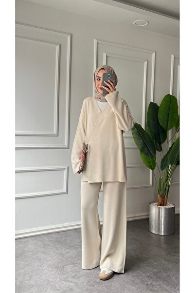 RFK Butik Women's Side Tie Knitwear Hijab Set - Stone