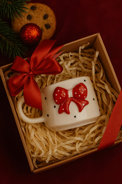 leylooks KIRMIZI FİYONK DETAYLI, YENİ YIL KUPA BARDAK (SAMAN KUTUDA GÖNDERİLİR)