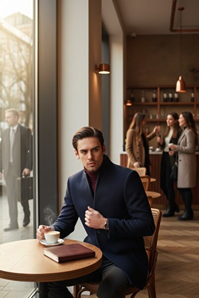 Frappoli Ανδρικό παλτό με ραμμένο γιακά με κανονική εφαρμογή