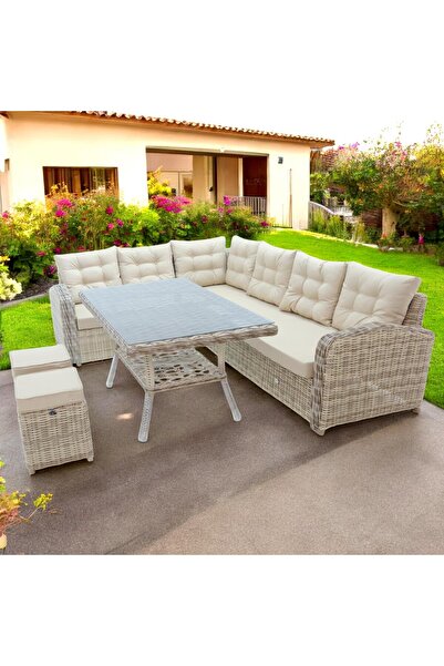 ReHome Riserva | Rehome Rattan 2 Puflu Bahçe Köşe Takımı | 606