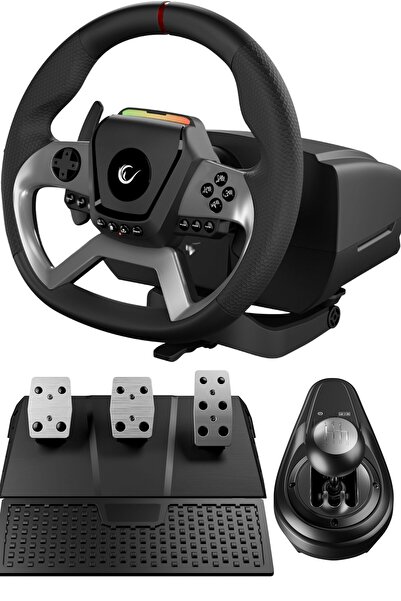 Rampage Pace V987 Force Feedback Motorlu 3 Pedal Vitesli Oyuncu Direksiyonu Direksiyon Seti SADECE PC UYUMLU